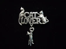 JJ Jonette Jewelry Silver Pewter CAT LOVER Charm Pin 