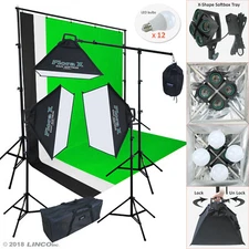 2000 Watt Photo Studio Lighting Kit With 3 Color Muslin Backdrop Stand AM247