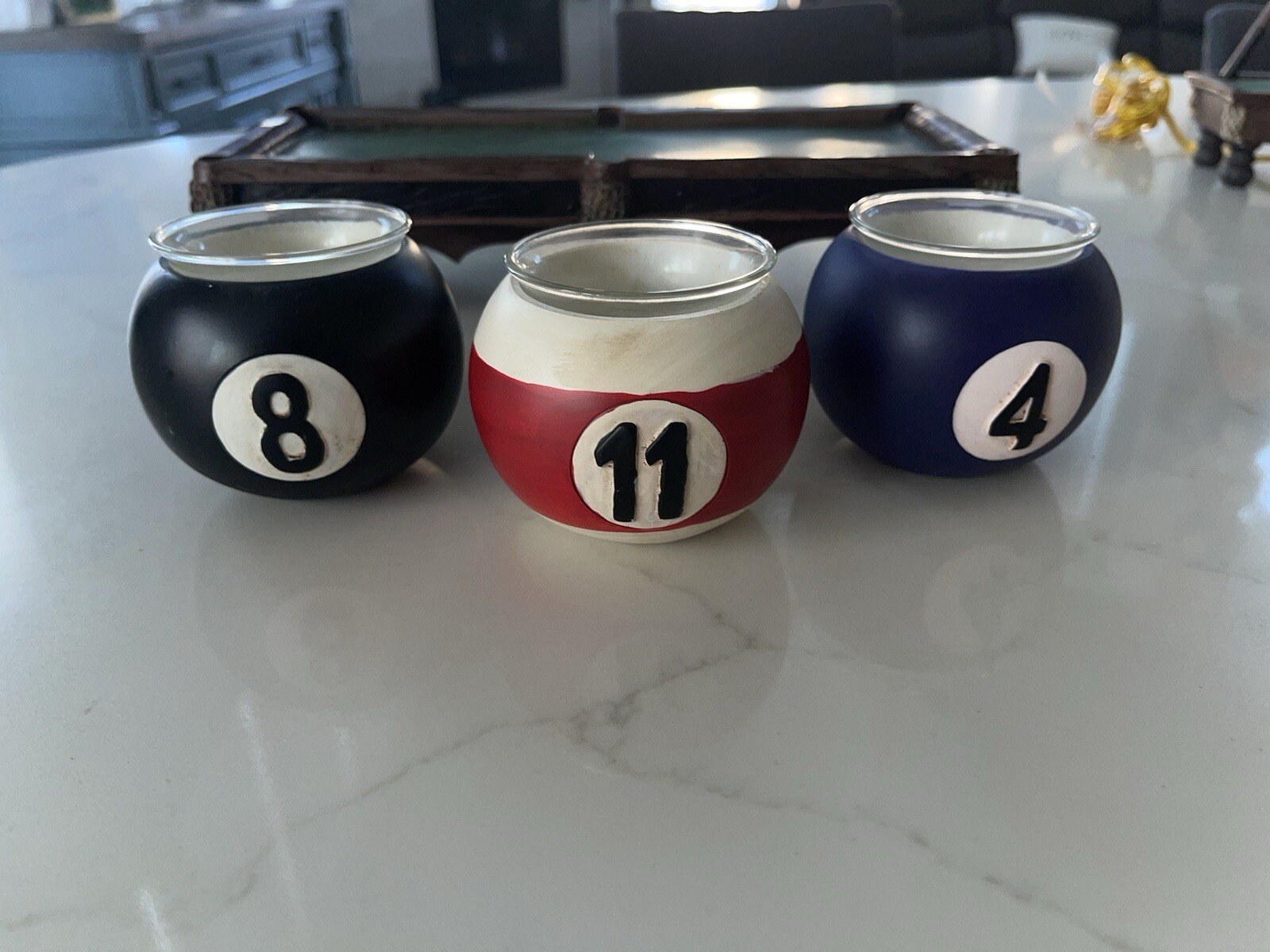 Vintage Orion’s Billiards Pool Ball Lamp & Set of 3 Pool Ball Candle Holder New