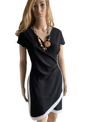 Almost Famous Women s Color Black / White Side Pleat Stretch Party Dress Size L