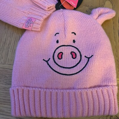 M&S Percy Pig Beenie rosa Mütze & Fäustlinge 6-10 Jahre Junge/Mädchen Marks & Spencer neu mit Etikett