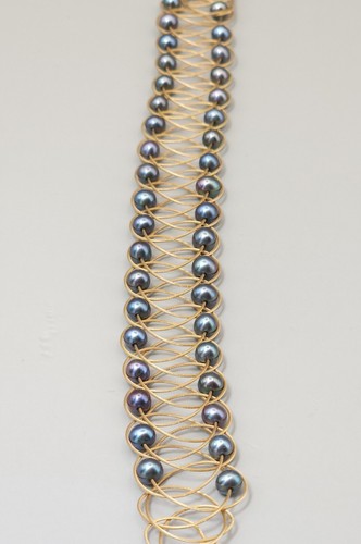 14k Yellow Gold Necklace Stretch Black Pearl Choker Collar Mesh Wire By Miadora - Picture 2 of 10