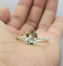Elegant Green Amethyst Oval Solitaire Ring 925 Sterling Silver Anniversary Ring