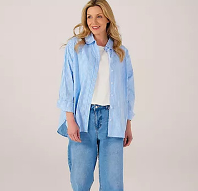 Ruth Langsford gestreiftes entspanntes Hemd blau gestreift neu mit Etikett Größe 18 QVC bx5