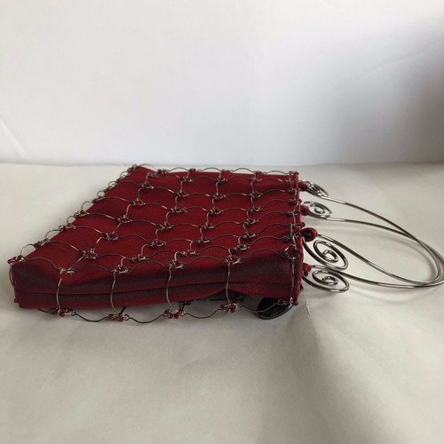 Vintage Borsa piccola Jessica McClintock per Gunne Sax bordeaux rosso argento ballo Y2K - Foto 7 di 8