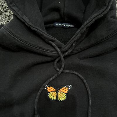 Brandy Melville Butterfly Embroidered Hoodie in Black, Size One