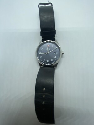 Wenger 019041210C 42mm Silver Stainless Stee Case Black Leather Strap Men's...