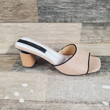 Franco Sarto Linley Womens Slides Sz 7 M Block Heel Beige Raffia Slip-On Sandals