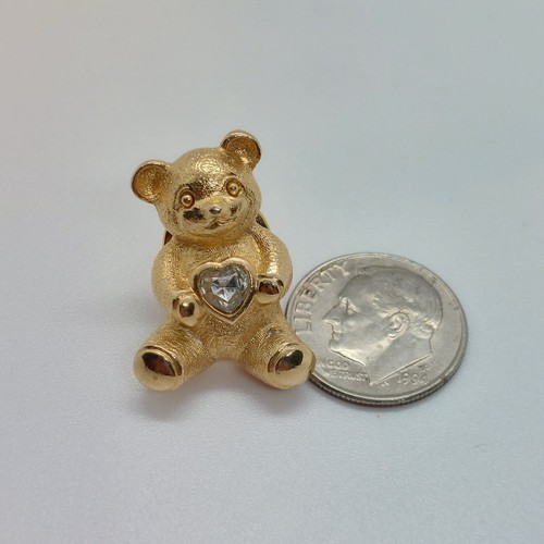 Oso de peluche Avon corazón estrás transparente pin solapa esmalte coleccionable - Imagen 3 de 4
