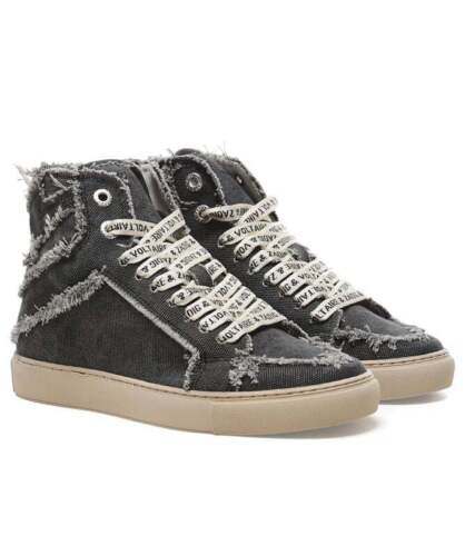 ZADIG & VOLTAIRE NIB $398 Flash Gray Canvas Raw Edge High Top Sneaker 36 / 6 US