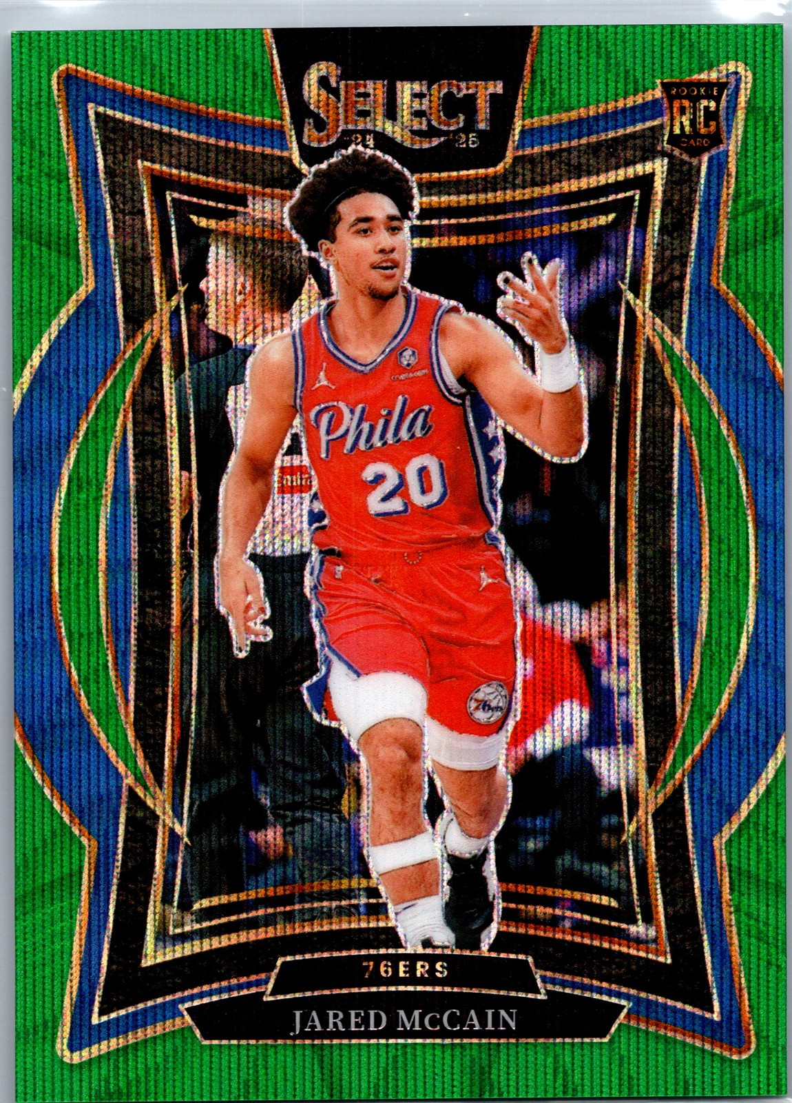 2024-25 Panini Select Jared McCain #82 Green Wave Prizm Philadelphia 76ers #/50