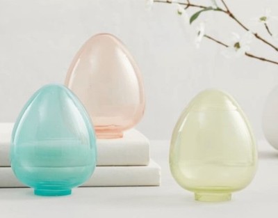 3 Pottery Barn Decorative Pastel Glass Spring Easter Eggs Pink Blue Yellow 4.5''