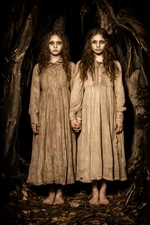 POSTCARD Weird Family Twins Girls Scary Vintage Halloween Cult Unusual Barefoot