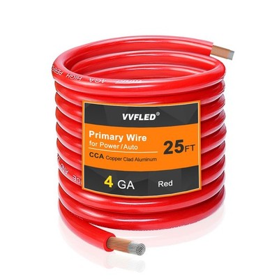 Car Cable, 4 Gauge, 7.6m, 12V, Red, for Car Audio, Battery, Electrical Sys...