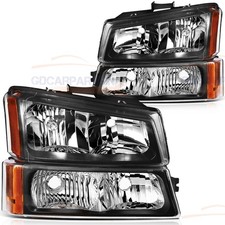 Headlights Assembly Pair Fits 2003-2006 Chevy Avalanche Black Housing Headlamp