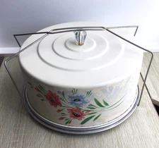1940's CARLTON Aluminum and Metal Floral Cake Carrier Server Locking Lid Vintage
