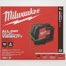 Milwaukee 3521-21 REDLITHIUM USB Rechargeable Cordless Green Cross Line Laser
