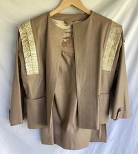 VTG 80 s Beige Soft Lambskin Leather Suede Snake Skin Jacket Skirt Suit Size 40
