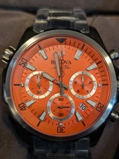 Bulova Men's Classic Orange Dial Chronograph Watch - 96B395 Rotating Inner Bezel