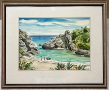 Original 1981 RICHARD STEVENS 'Jobson Cove South Shore BERMUDA' Beach PAINTING