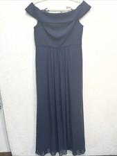 Adrianna Papell Off Shoulder Chiffon Gown Women  s 12 Navy Blue Formal Bridesmaid