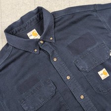 Carhartt FR Flame Resistant Work Shirt Mens Large Navy Blue Button Down 294-20