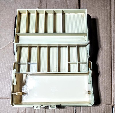 Plano  Fishing Tackle Box 2 Tray Fold-Out Brown & Tan  VINTAGE USED 
