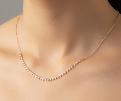 1.25 Ct Triangle Lab Grown Diamond 17'' Tennis Necklace 14k Yellow Gold