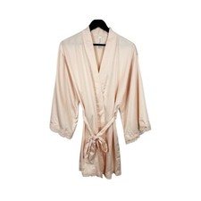 Flora Nikrooz Satiny Lace-Trim Robe Cream Blush Size X-Small