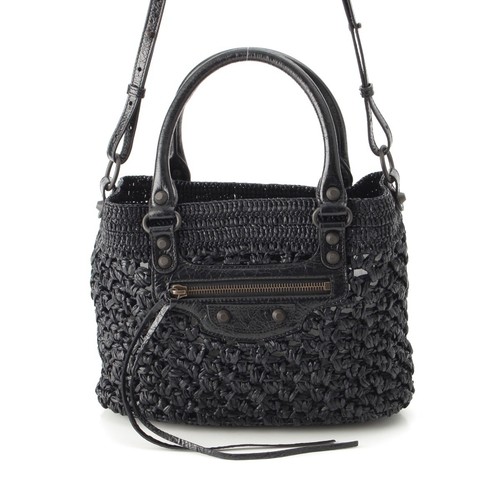 Balenciaga Le City Lucite Raffia 2 Way Basket HandBag 866500 Black S 168953