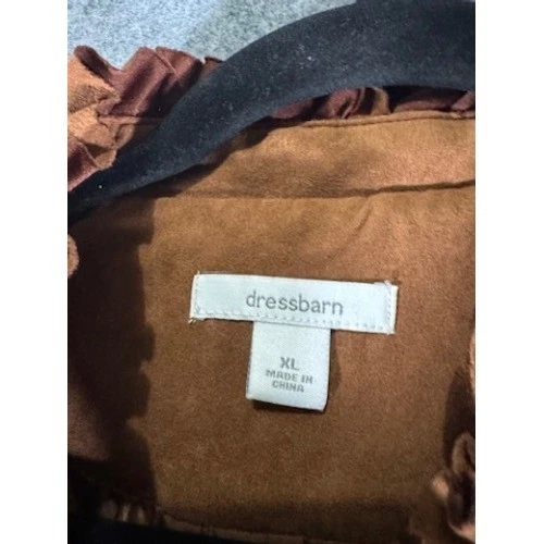 Chaqueta Blazer Dressbarn Mujer XL Marrón Volantes Borde BOHO Retro Regencia Foto 2 de 4
