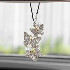 Bling Butterfly Diamond Car Hanging Accessories, Crystal Rear View Mirror Charms