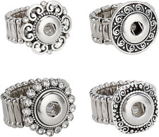 4Pcs 12Mm Snap Buttons Jewelry - Adjustable Ring Charms Metal Accessory, Interch
