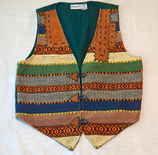 Jane Ashley Womens L Vintage Western Vest Geometric Button Lined Cotton Leather