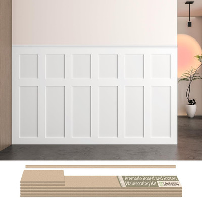 Premade Board and Batten Wainscoting Kit, MDF Paintable Accent Wall Panels with