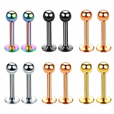 2x Plain Surgical Steel Labret Stud Ear Piercing Monroe Cartilage Tragus Helix
