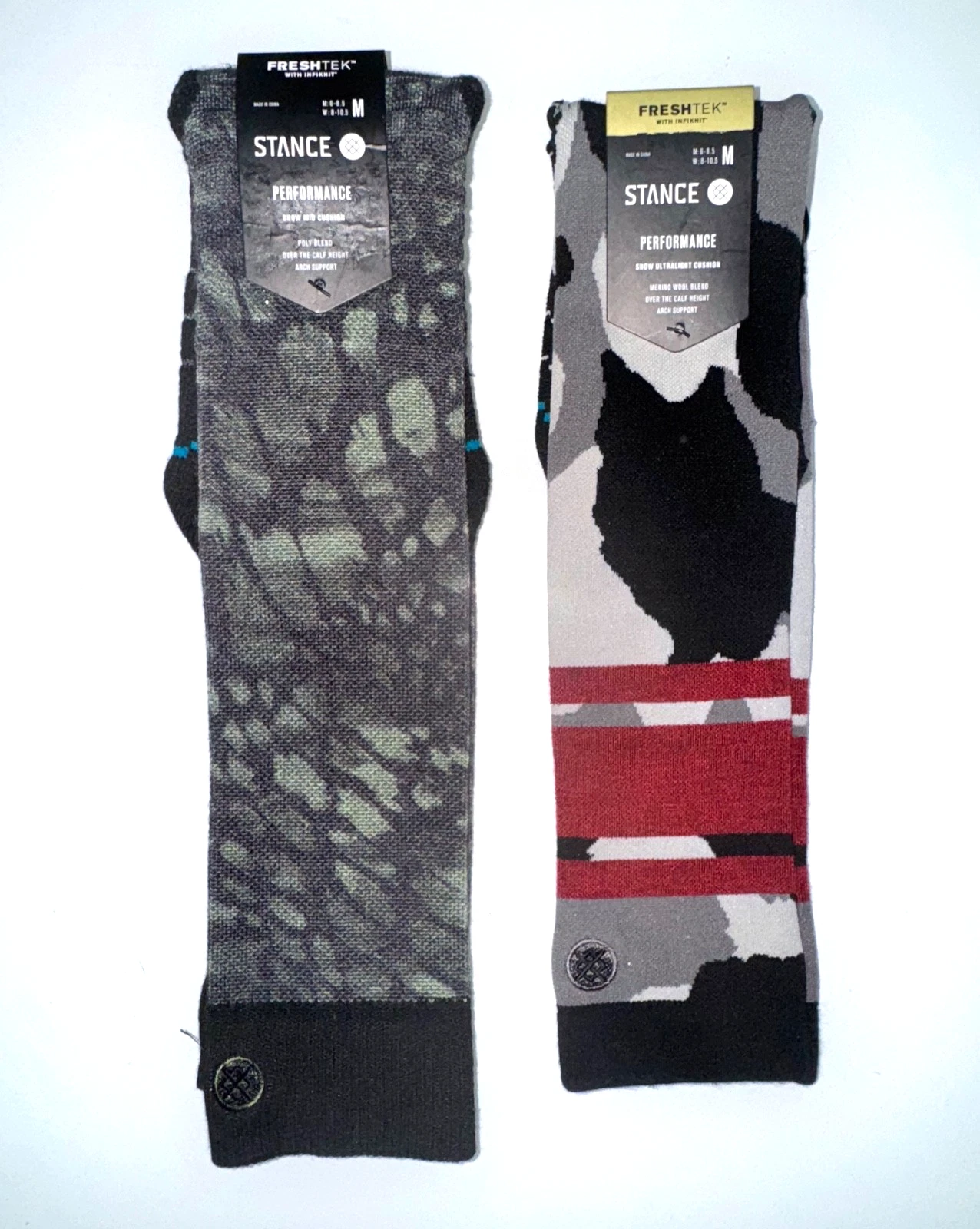 New STANCE Performance Snow Socks - 2 Pair - Reptile + Sergeant Camo Sz M $52