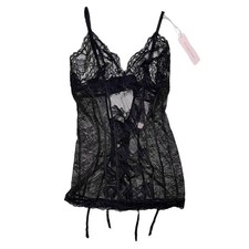 Victoria's Secret Triangle Lace Up Garter Slip Black Lingerie Size Small