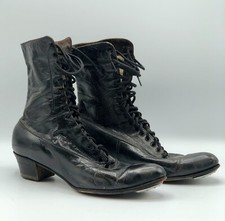 Antique Martha Washigton Mayer Blk Leather Boots w/ Dollini Tap Tips Sz 7.5/8 /b