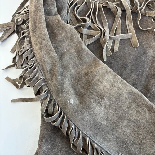 Vintage 60s Brown Suede Fringe Jacket Lined Brown Cowboy Western Size Large - Picture 5 of 7