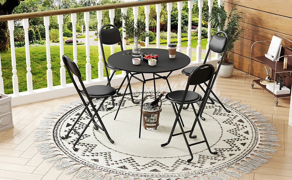 4 Set Folding Bar Stools W/ Back PU Leather Foldable 17" Height Counter Chairs - Image 4 of 4