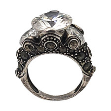 STERLING SILVER 12MM WHITE STONE W CRYSTAL MARCASITE SIZE 6.25 RING 10GR 1137