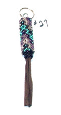 Peyote Stitch Beaded Keychains on wooden dowel w/ leather fringe Handmade 27