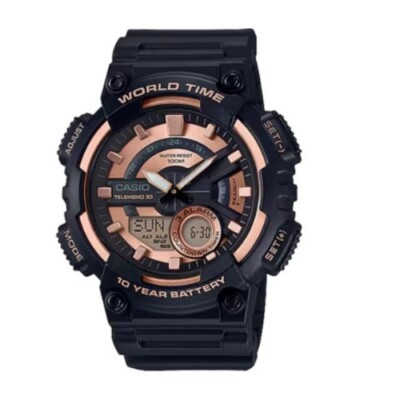 Casio AEQ110W-1A3V Men's Analog-Digital Watch   Black Dial with Rose Gold Accent
