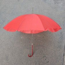 Vintage Fulton Red Umbrella With Red Clad Leather Crook Handle