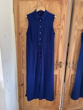 Cobalt Blue Maxi Length Button Up  Shirt Dress So Fabulous Sleeveless  Uk 18