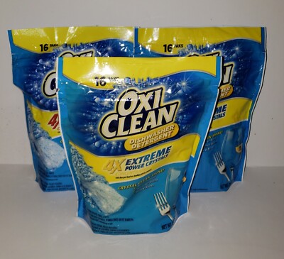 Oxi Clean Dishwasher Detergent 4X Extreme Power Crystals 16ct ea - 3 Bags