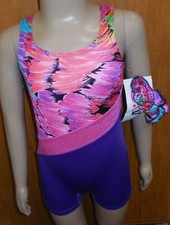 Gymnastic Shorty Unitard Girls Sizes Plum Slant Print Bodice w/ scrunchie Acro