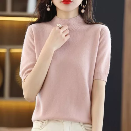 Damen-Strickpullover Kunstkaschmir kurzärmeliges Oberteil Mock Neck Overall Strickwaren - Bild 22 von 31