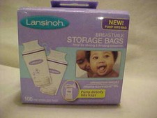 Lansinoh Breastmilk Storage Bags 100 Ct Click'n Secure Seal Self Standing Tab